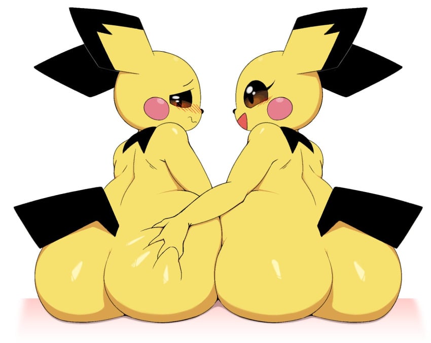 1boy 1girls anthro anthro_only ass big_ass both_sexes_in_same_situation fat_ass femboy girly hand_on_butt huge_ass pichu pokemon pokemon_(species) pururing sitting tagme wide_hips