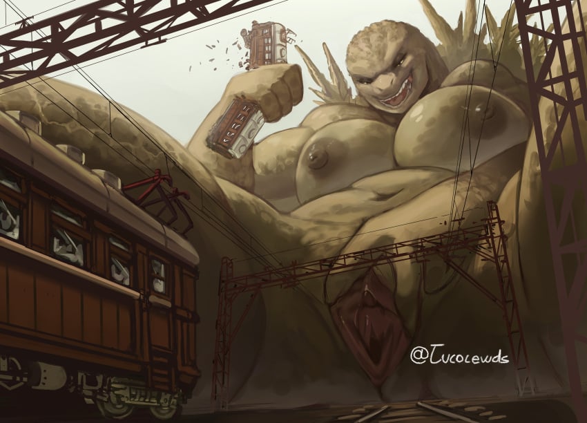 1girls 2023 anthro big_breasts female giantess godzilla godzilla_(series) godzilla_minus_one huge_breasts monster monster_girl rule_63 scalie spread_legs spread_pussy thick_thighs train tucolewds