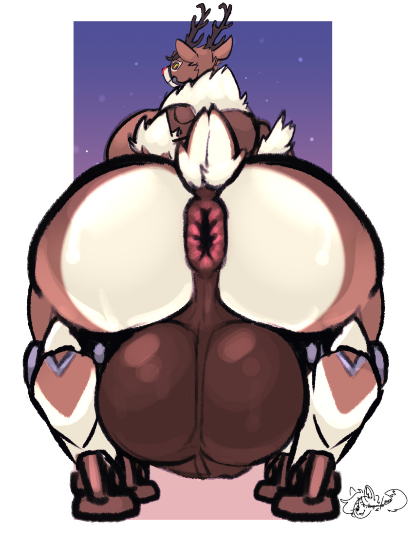 animal_genitalia animal_penis anthro antlers anus ass backsack balls bell big_balls big_breasts big_butt big_penis breasts collar commanderthings deer equine_genitalia equine_penis fluffy genitals gynomorph hi_res horn huge_balls huge_cock hyper hyper_balls hyper_genitalia hyper_penis intersex looking_back machine mammal medial_ring new_world_deer orisa penis puffy_anus reindeer reindeer_orisa_(overwatch) solo tail thick_thighs vein veiny_penis