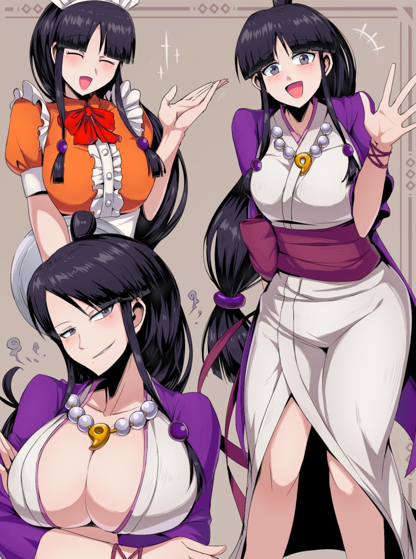 1girls 2021 big_breasts black_eyes black_hair capcom cleavage female female_only fully_clothed gyakuten_saiban huge_breasts maid_uniform maya_fey mia_fey possession solo suzusiigasuki tagme