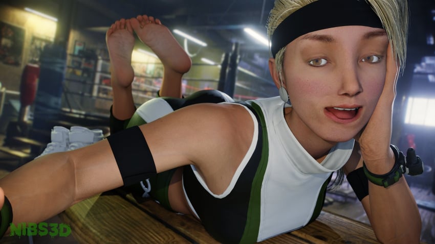 1girls 3d barefoot feet feet_up female female_only foot_fetish fully_clothed headband mortal_kombat mortal_kombat_11 nibs3d pinup presenting_feet selfie shoes_removed soles solo sonya_blade tagme the_pose