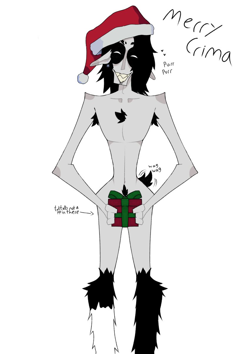 ballzz black_hair body_hair grim_(ballzz) grinning incredibox merry_christmas purring santa_hat toony wagging_tail