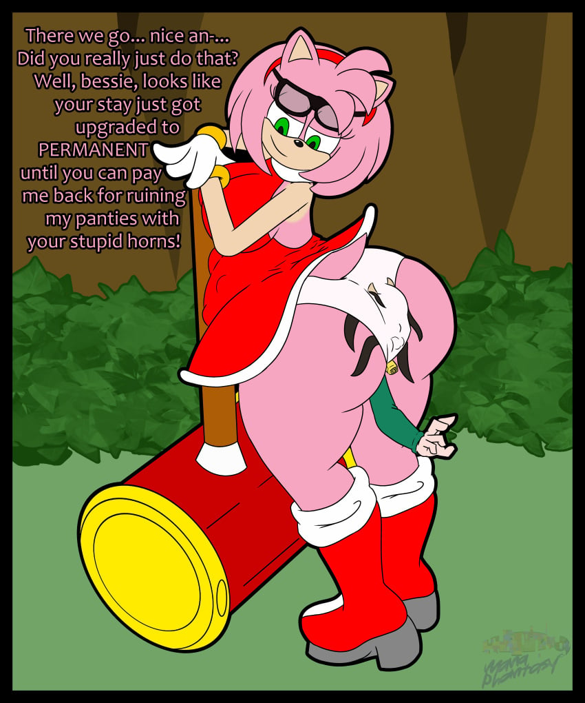 amy_rose anal_vore anthro big_ass big_breasts cowmamaeevee cruel_pred dialogue entrapment furry gagged glasses lewdmanaphantasy muffled panties permanent_entrapment sega sonic_(series) struggling_prey tears trapped unwilling_prey vore