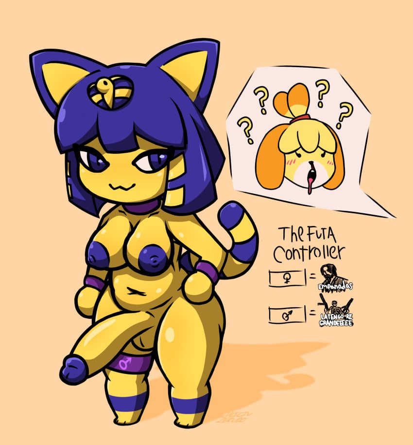 1futa animal_crossing ankha ankha_(animal_crossing) anthro big_breasts big_penis body_modification breasts chubby chubby_belly chubby_female dickgirl erection female_to_futa futa_only futanari futanari_transformation huge_cock isabelle_(animal_crossing) jaleczu nipples_visible_through_clothing nude nude_futanari shortstack solo thick thick_thighs