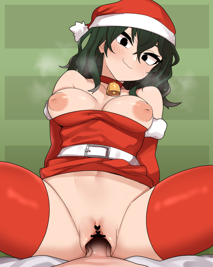 1boy 1girls breasts christmas christmas_outfit cowgirl_position georugu13 green_hair hat my_hero_academia nipples penis pov pussy santa_hat sex spread_legs tagme thighhighs tokage_setsuna vaginal_penetration