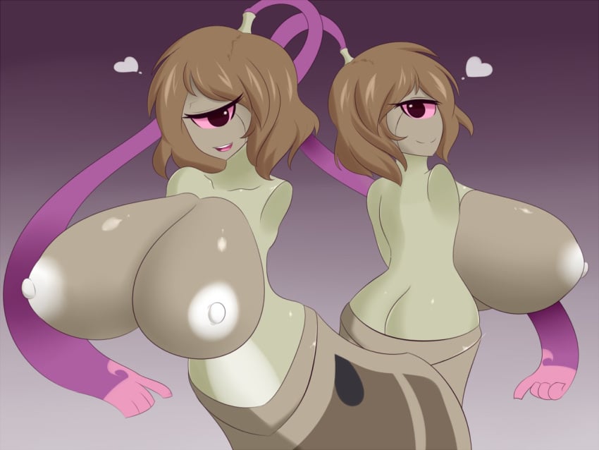 animate_inanimate anthro ass back_view big_breasts breasts cyclops doublade heart jcdr looking_at_viewer nipples no_arms open_mouth pokémon_(species) pokemon smile sword tagme