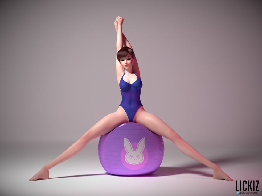 3d blizzard_entertainment bouncing_ball breasts cameltoe d.va exercise_ball gym_ball leotard lickiz light-skinned_female light_skin looking_at_viewer nano_d.va nude overwatch particle_hair particles photo_background posing presenting shooting smile smirk solo spread_legs spreading spreading_legs stretching studio_lights thighs