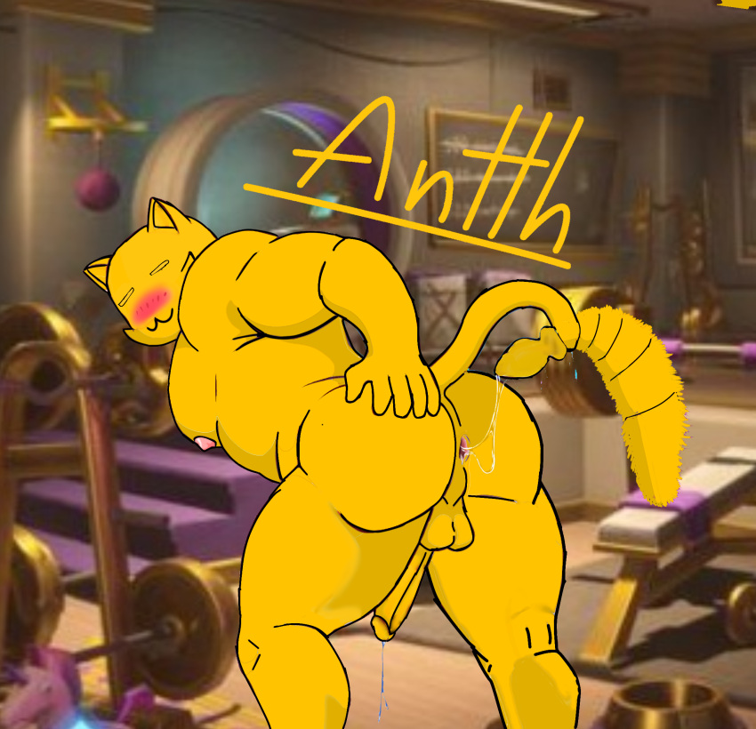 anthro anthro_penetrated antth anus ass balls bent_over blue_background blush butt_focus butt_plug_tail cat_ears cum dildo domestic_cat epic_games feline fortnite furry furry_only gold_meowscles_(fortnite) happy_sex humanoid_penis looking_back male male_only meowscles_(fortnite) muscular muscular_male naked penis pink_penis precum sex_toy solo solo_male tail toy traced watermark