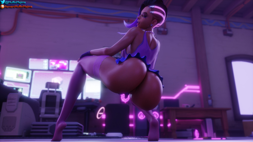 1girls 3d artist_name ass back back_view backboob big_ass big_thighs blizzard_entertainment blue_eyes breasts bubble_ass bubble_butt clothed clothing computer dark-skinned_female dark_skin dat_ass detailed_background earrings eyebrows female female_focus female_only full_body gradient_hair hand_on_leg hand_on_own_leg high_resolution highres huge_ass huge_thighs indoor indoors large_ass latina lips lipstick looking_at_viewer looking_back looking_down medium_breasts medium_hair miniskirt mole mole_under_eye necklace neon open_mouth overwatch panties pervertmuffinmajima presenting presenting_ass purple_hair purple_lipstick purple_panties see-through see-through_clothing shaved_side shiny_skin shirt skirt sleeveless sleeveless_shirt solo solo_female solo_focus sombra squatting stockings teeth thick_thighs thighhighs thighs tongue tongue_out transparent_clothing video_games