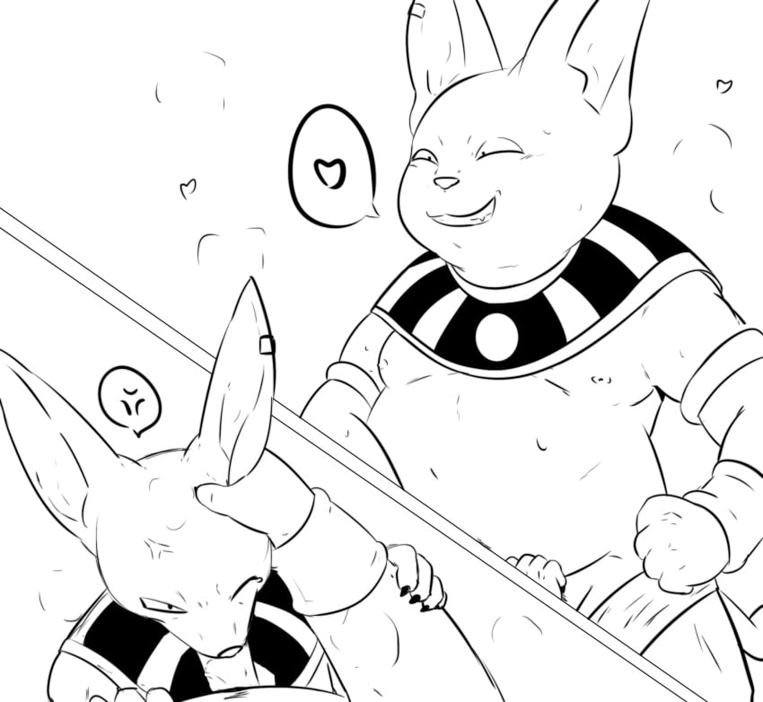 2boys angry angry_sex anthro beerus belly boner brother brothers champa cross-popping_vein dragon_ball dragon_ball_super duo erection gay genitals heart hi_res incest khuanzg male male/male male_only monochrome oral penis sex sibling slightly_chubby yaoi