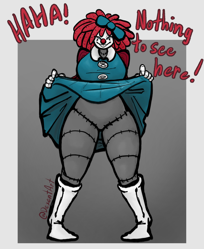 anthro clown_makeup ditzy_doll doll no_genitals sata_nsfw seams smug upskirt