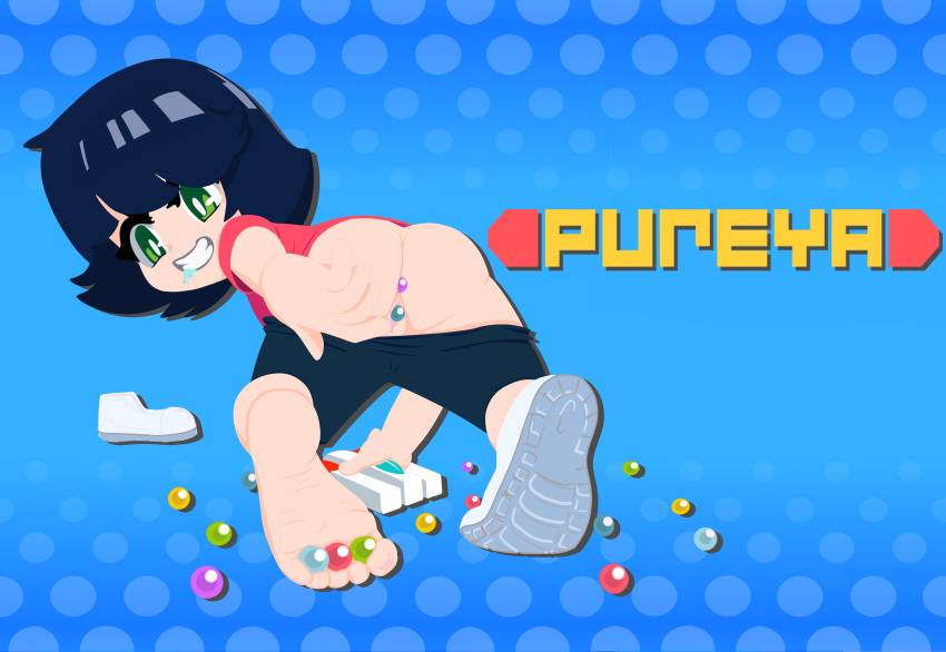 alva_majo ass black_hair feet female female_focus female_only green_eyes hombre_carpincho marbles marbles_(pureya) pureya pussy