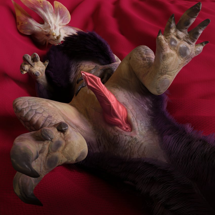 1:1 2021 3d_(artwork) animal_genitalia animal_penis anonymous_artist anus bed_sheet bedding blender_(software) blue_eyes bodily_fluids capcom claws cloaca cloacal_penis collaboration cum digital_drawing_(artwork) digital_media_(artwork) dragon erection feet feral fluffy fluffy_chest fluffy_tail foot_focus fur genital_fluids genitals hair hand_on_stomach hi_res ivorylagiacrus legs_up leviathan_(mh) looking_at_viewer lying male mizutsune monster_hunter nude on_back open_mouth paws penis pink_body pink_scales precum presenting presenting_anus presenting_cloaca presenting_penis purple_body purple_fur purple_hair red_background scales scalie seductive simple_background slit solo spread_cloaca spread_legs spreading teeth toe_claws vein veiny_penis vertical_cloaca video_games white_body white_scales