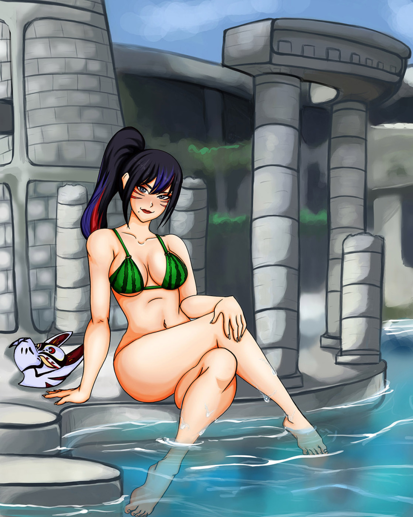 alluring bare_legs barefoot bikini bottomless breasts cleavage deviantart feet feet_in_water kunimitsu_ii kyunamaori medium_breasts naked_from_the_waist_down namco pool poolside swimming swimsuit swimwear tekken tekken_7 thighs voluptuous watermelon watermelon_bikini watermelon_print