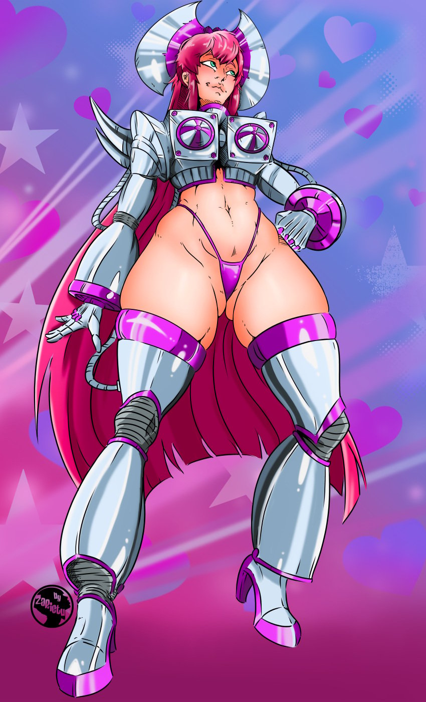 armor ass_visible_through_thighs grand_theft_auto grand_theft_auto_iv grand_theft_auto_v green_eyes happy long_hair micro_bikini navel pink_hair princess_robot_bubblegum princess_robot_bubblegum_(character) thick_thighs thighhighs zarietu