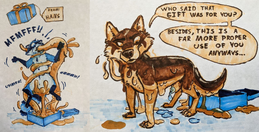 anthro body_takeover canid canine canis corruption dripping feral feral_penetrated goo_creature goo_transformation hans_faffing hi_res mammal procyonid raccoon sushiotter_(artist) tentacle transformation waffles_the_raccoon wolf