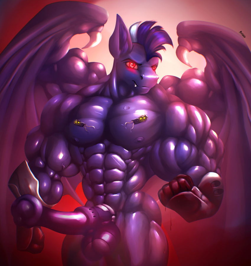 abs animal_genitalia animal_penis anthro balls bat_pony biceps big_balls big_muscles big_penis blood bodily_fluids equid equine equine_penis friendship_is_magic genitals glowing glowing_eyes hasbro hi_res horse huge_balls huge_cock huge_muscles hyper hyper_muscles male mammal mechanical_penis muscular muscular_anthro muscular_male muscular_thighs my_little_pony nipples penis pony red_eyes rizzyofen shadowbolts_(mlp) solo