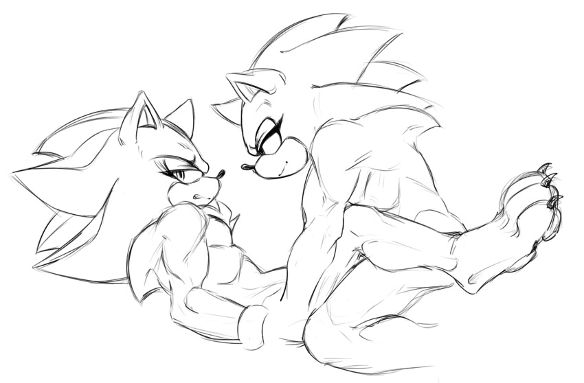 anal anthro barefoot claws duo eyelashes feet hi_res male male/male monochrome noctobi nude pawpads shadow_the_hedgehog sonadow sonic_(series) sonic_the_hedgehog sonic_the_hedgehog_(series) toe_claws