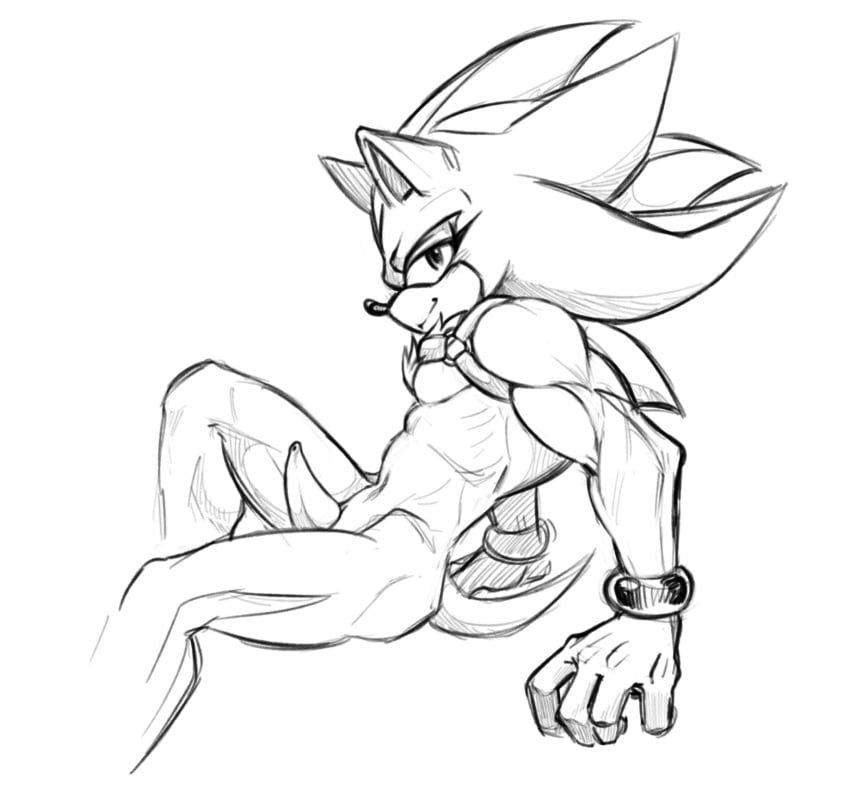 animal_genitalia anthro erection eyelashes genital_slit genitals harness hi_res looking_at_viewer male monochrome muscular muscular_anthro muscular_male noctobi nude penis shadow_the_hedgehog slit solo sonic_(series) sonic_the_hedgehog_(series) tapering_penis