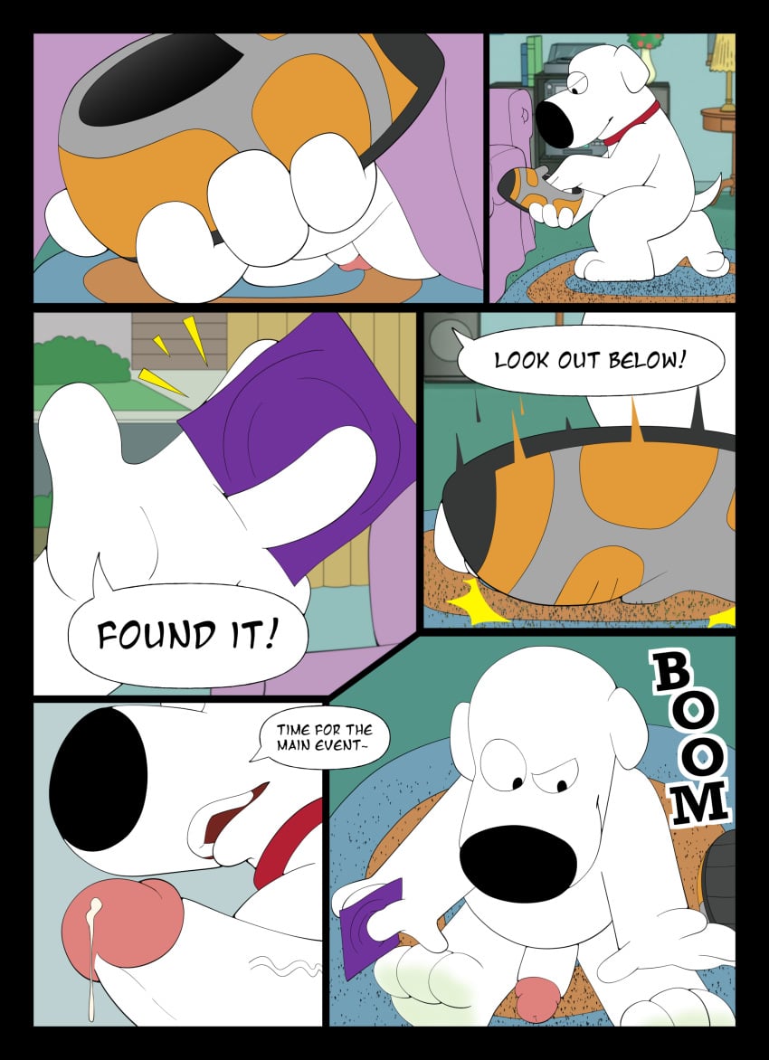 absurd_res big_penis black_border border brian_griffin canid canine canis domestic_dog english_text erect_penis family_guy feet genitals giantboonehusky_(artist) hi_res macro mammal micro paws penis text