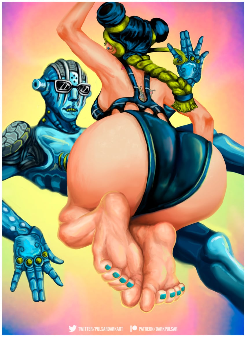 armpits ass ass_grab back_view big_ass big_thighs dark_pulsar feet female foot_fetish foot_focus footwear jojo's_bizarre_adventure jolyne_kujo pussy sexy_armpits side_armpit stand_(jjba) stone_free stone_ocean thick_thighs toned toned_female