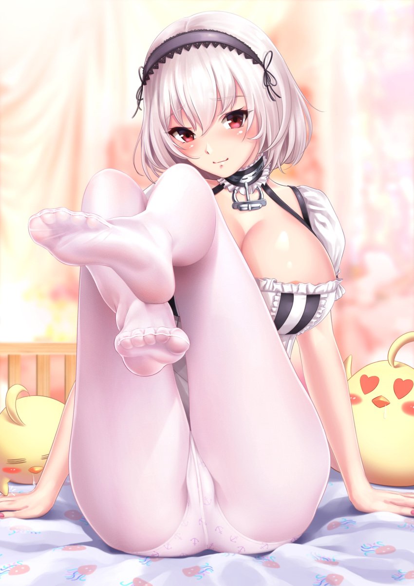 azur_lane blackdomo blush breasts feet female female_only looking_at_viewer panties panties_under_pantyhose sirius_(azur_lane) solo solo_female