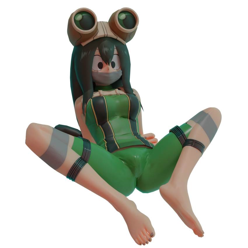 1girls 3d 3d_(artwork) arms_behind_back bondage bound_arms bound_legs frogtied froppy gag gagged maledecten my_hero_academia tape tape_bondage taped_mouth tsuyu_asui