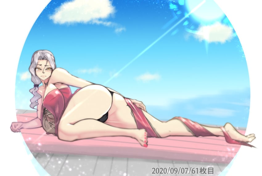 ass carmilla_(fate) carmilla_(swimsuit_rider) character_request fate/grand_order fate_(series) gray_hair huge_ass tagme thick_thighs thighs zumizu