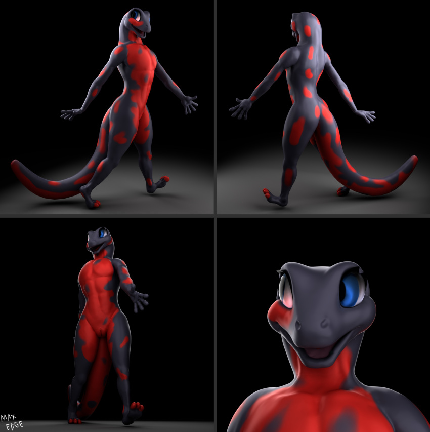 3d_(artwork) amphibian anthro digital_media_(artwork) female hi_res kira_(kira) max_edge newt salamander_(amphibian) solo