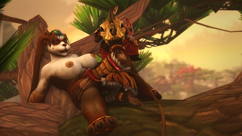 breasts hozen hozen_male kaelatheelf kaelscorner male monkey pandaren pandaren_female tree vaginal_penetration warcraft world_of_warcraft