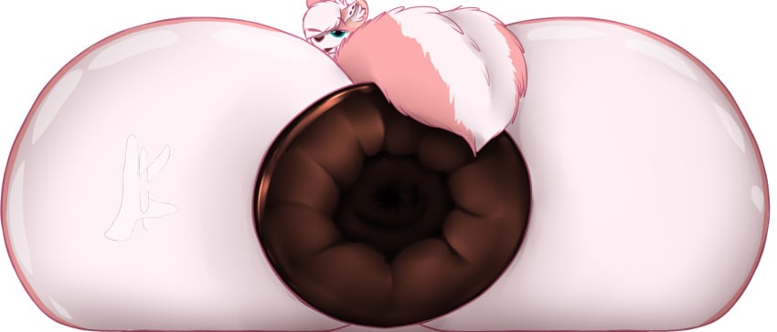 absurd_res anthro anus ass big_butt blue_eyes fur gaping gaping_anus hair hi_res huge_butt hyper hyper_anus hyper_butt krorenshima mammal mephitid pink_body pink_fur presenting presenting_anus presenting_hindquarters skunk solo white_hair