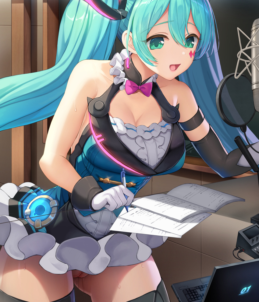 cleavage female hatsune_miku magical_mirai_(vocaloid) nopan open_mouth pussy pussy_juice sayika thighhighs uncensored vocaloid