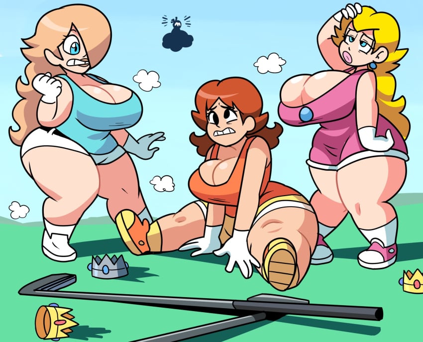 3girls alternate_breast_size ass ass_expansion bare_shoulders big_ass big_breasts big_butt breast_expansion breasts butt comic female height_change height_reduction hips huge_ass huge_breasts huge_butt lakitu large_ass large_breasts large_butt mario_(series) mario_golf mass_redistribution nintendo princess_daisy princess_peach princess_rosalina sequence shortstack shortstackification superspoe thick thick_ass thick_thighs thighs transformation wide_hips