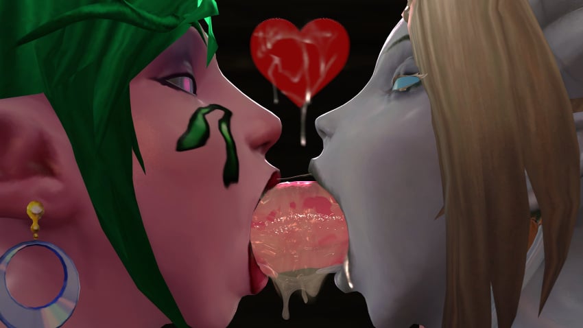 3d blonde_hair blue_eyes blue_sclera cindyy deepthroat dildo double_dildo double_dildo_deepthroat draenei faces green_hair grey_skin lana_(wetelflana) night_elf oral saliva sex_toy throat_training wetelflana world_of_warcraft yuri