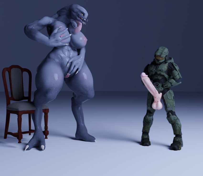 2021 3d absurd_res alien alien_humanoid armor big_penis blender_(software) chair claws dunkin_kk_(artist) duo erection female female_sangheili finger_fuck fingering fingering_self furniture genitals grope halo_(series) hi_res huge_cock human humanoid hyper hyper_genitalia hyper_penis imminent_sex larger_female long_tongue male male/female male_human/female_alien male_human/female_humanoid mammal master_chief masturbation microsoft nipples nude penis sangheili simple_background size_difference small_dom_big_sub smaller_male tongue vaginal_penetration video_games xbox_game_studios