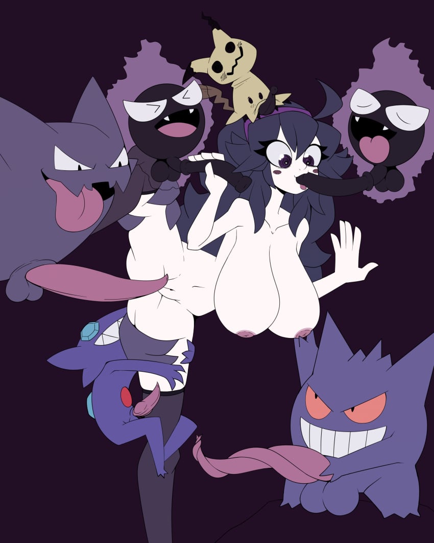 1girls 6boys alternate_breast_size big_breasts female gangbang gastly gengar haunter hex_maniac human jomokin large_breasts npc_trainer pokemon pokemon_xy pokephilia sableye sex