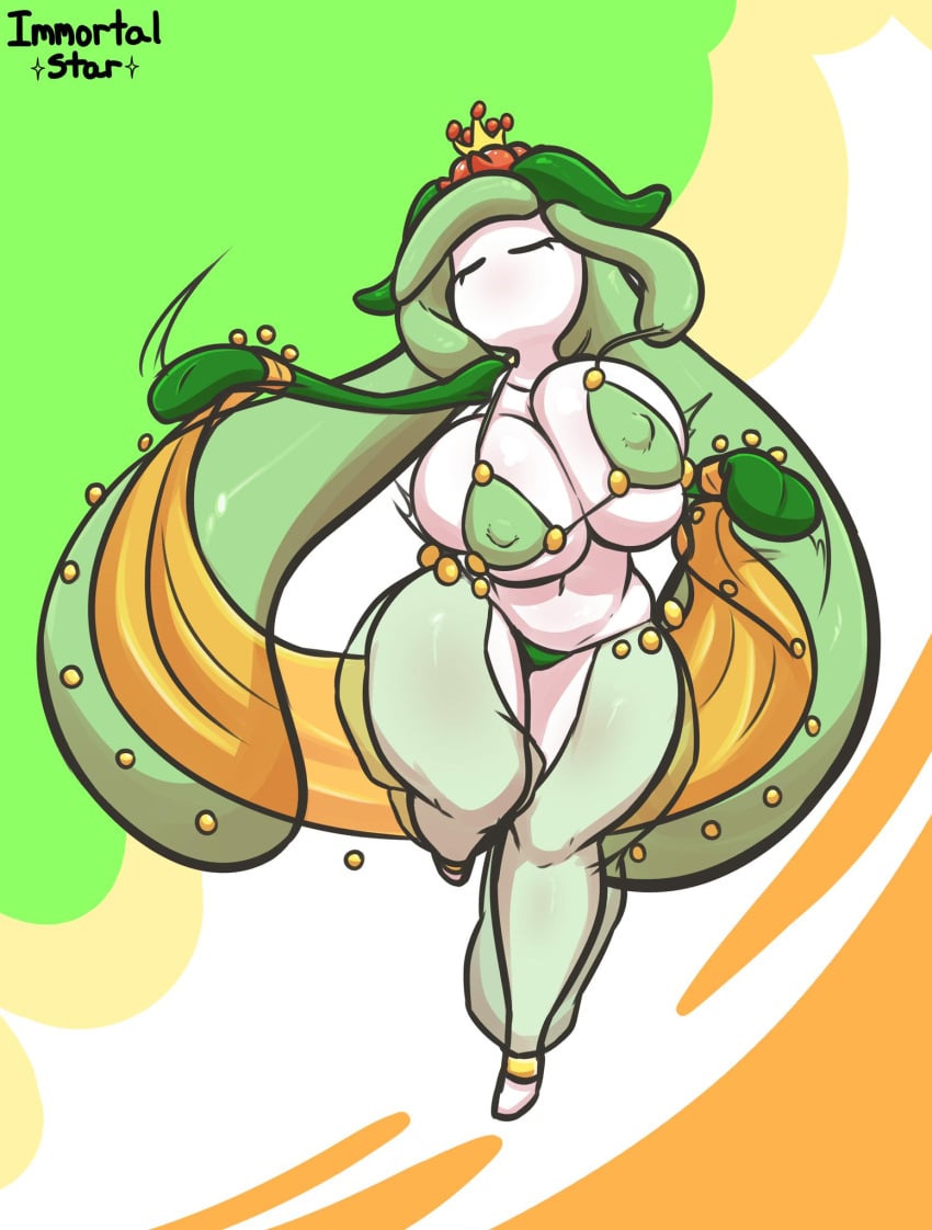 2019 belly_dancer female flora_fauna game_freak huge_breasts immortalstar lilligant lily_(immortalstar) nintendo nipple_bulge pokémon_(species) pokemon pokemon_bw pokemon_only thick_thighs video_games wide_hips