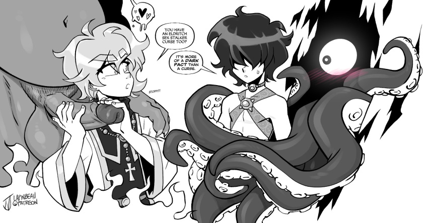 3boys black_and_white bune_(lapinbeau) demon grabbing_penis lapinbeau male_only priest tagme tentacle theodore_(lapinbeau) warlock