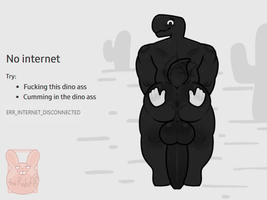 anthro anus ass ass_focus balls big_balls bodily_fluids dinosaur dinosaur_(google_chrome) disembodied_hand duo gay genitals google google_chrome google_doodle hi_res lonely_t-rex male male/male male_only no_internet ornyrabi77 penis reptile scalie squeezing sweat the_ornyrabi77 therabit