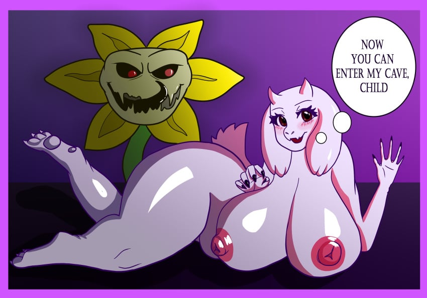 absurd_res anthro ass belly big_(disambiguation) bodily_fluids bovid breasts caprine cum expansion female flowey_the_flower genital_fluids gigantic goat hi_res inflation inflation kiu_piu mammal mature_female mother overweight overweight_anthro overweight_female parent slightly_chubby solo toriel undertale video_games wide_hips