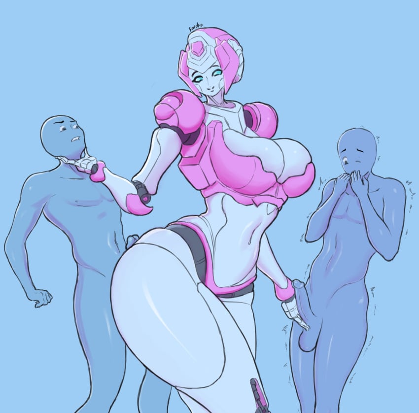 absurd_res android arcee ass big_breasts big_butt blue_eyes breasts ex-01_nicee female genitals group group_sex hand_on_chin hand_on_penis hasbro hi_res huge_ass humanoid machine male male/female penis robot robot_humanoid robot_joints saidra sex shaking signature takara_tomy taller_female thick_thighs threesome transformers trembling wide_hips