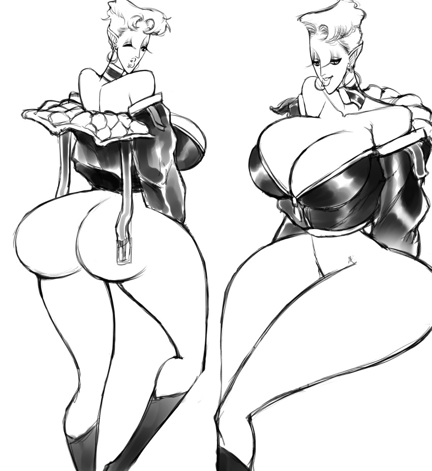 1girls 5_fingers beauty_mark black_nails boots breasts bubble_ass bubble_butt busty chanleefat cleavage clothing dat_ass digital_drawing_(artwork) female fingers gigantic_ass humanoid k.o.o.l. large_breasts legs lips long_ears looking_at_viewer mole mole_above_mouth nail_polish original original_character pointy_ears pose short_hair thick thick_ass thick_legs thick_thighs thighs voluptuous white_hair wide_hips