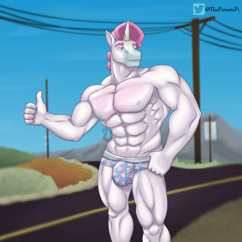 abs absurd_res anthro bulge clothing equid equine genital_outline hi_res hitchhiking horn male male_focus male_only mammal muscular muscular_anthro muscular_male pecs penis_outline pi solo solo_male underwear unibro_pi unibro_pi_(character) unicorn