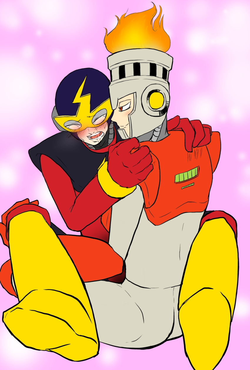 2boys blush crying elec_man fire_man mega_man mega_man(classic) sex sitting_on_lap sitting_on_person yaoi