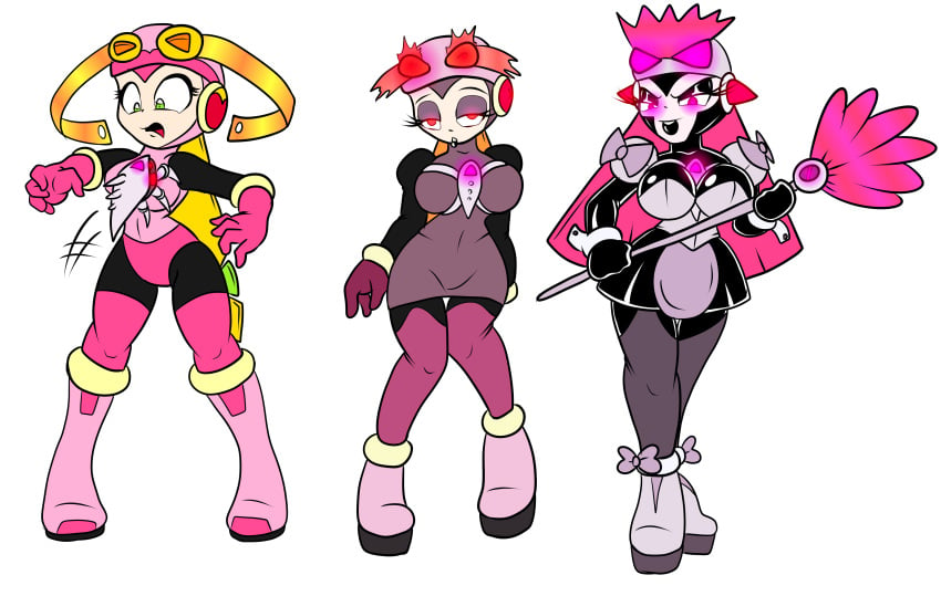 chaoscroc corruption evil_smile eye_color_change female hair_color_change identity_death latex latex_gloves maid mega_man mega_man_battle_network piepiepiethesecond pink_eyes roll.exe skin_color_change transformation transformation_sequence