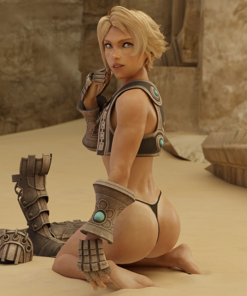 1boy 3d androgynous ass barefoot blonde_hair blue_eyes crossdressing emberstock feet femboy final_fantasy final_fantasy_xii girly light-skinned_femboy looking_at_viewer male male_only solo square_enix tan_skin thong trap uncensored vaan yaoi