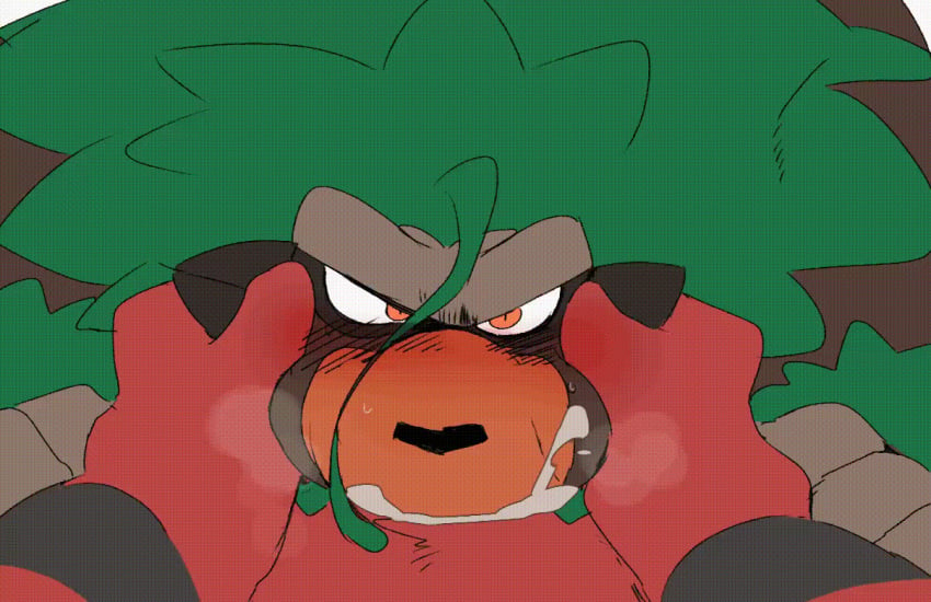 angry animated animated_gif anthro bara barazoku black_nose blinking blowjob blush canine cum cum_in_mouth cum_in_throat cum_inside deepthroat erection fellatio flaccid flaccid_penis gay genitals gif green_eyes head_grab hyaku_(artist) incineroar interspecies leaves male male_only oral oral_sex penis pokémon_(species) pokemon pokemon_(species) pokemon_sm pokemon_ss red_hands rillaboom tagme yaoi