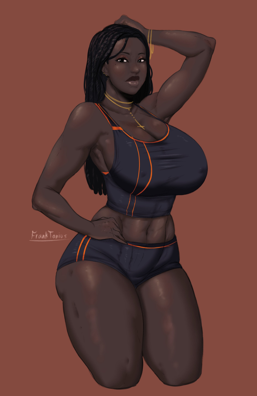 1girls abs big_breasts breasts cleavage dark-skinned_female dark_skin eshe_(franktonius) female female_only franktonius huge_breasts muscles muscular muscular_female solo thick_thighs wide_hips