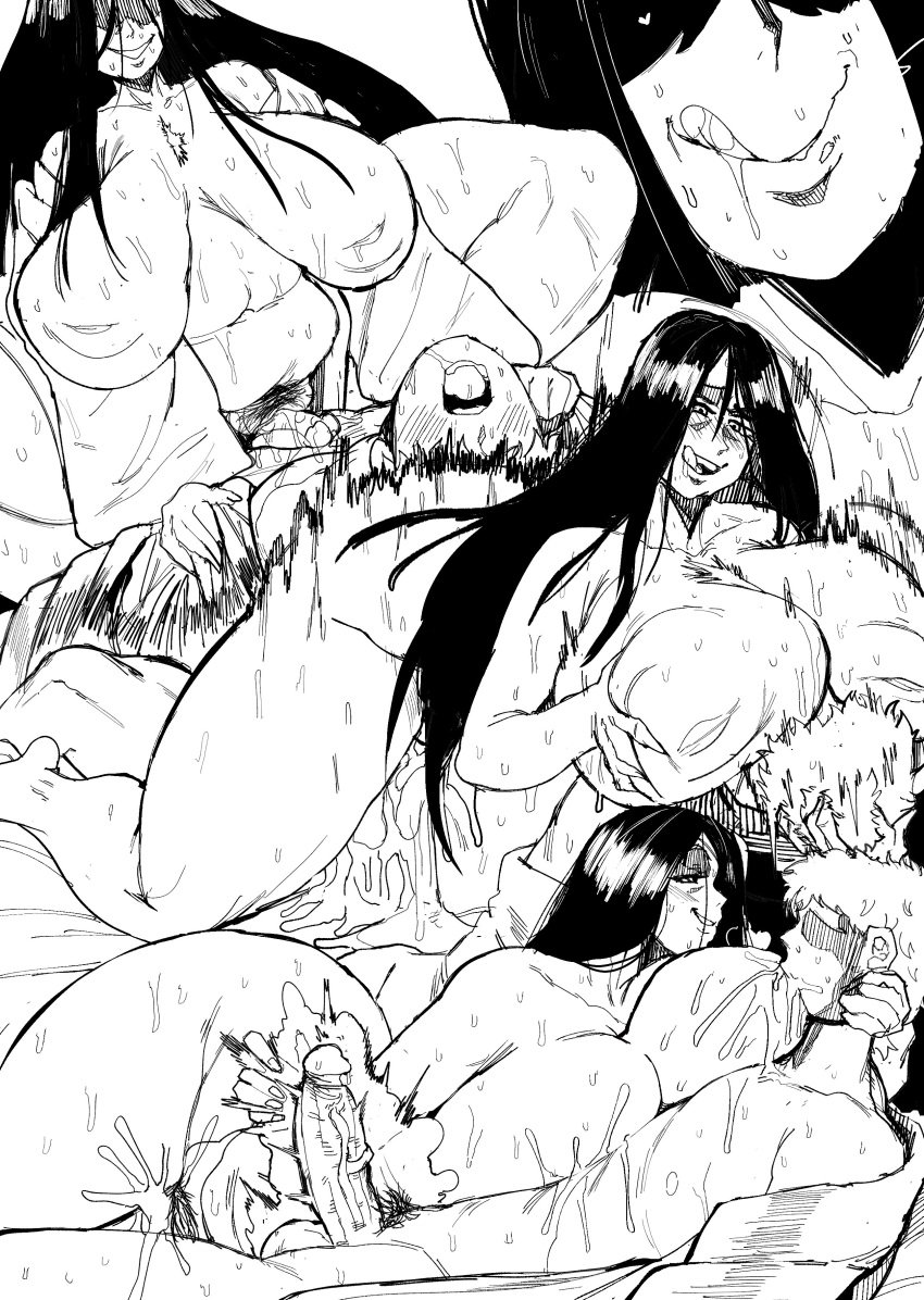 1boy 1girls 2023 big_ass big_breasts black_and_white black_hair bleach bleach:_the_thousand-year_blood_war breast_on_head breast_sucking breastfeeding breasts chubby cum cum_in_pussy dominant_female embo face_in_breasts female_focus female_on_feral femdom ichigo_kurosaki inverted_nipples lactation large_breasts licking_lips long_hair male/female mating_press mature_female milk_squirt mommy nursing_handjob older_female older_female_younger_male riding_penis unohana_retsu unohana_yachiru venus_body