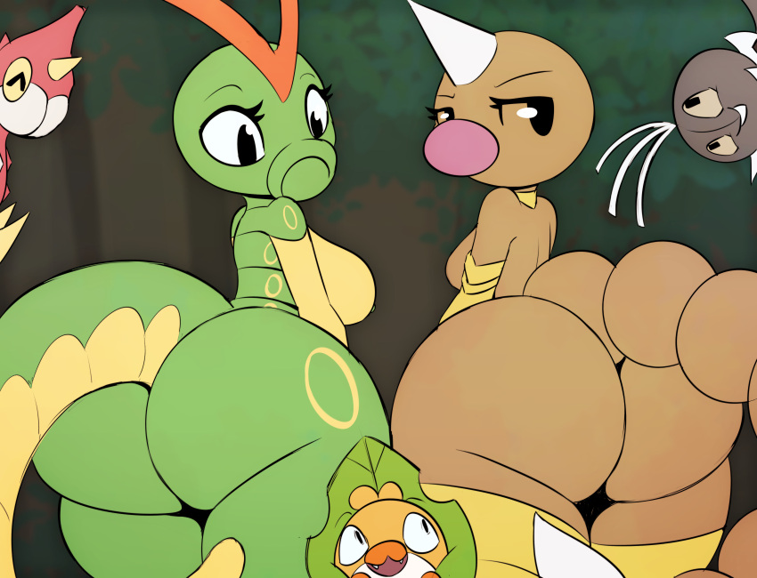 2girls anthro ass big_ass breasts bugs caterpie caterpillar fat_ass generation_1_pokemon generation_3_pokemon generation_5_pokemon huge_ass insects miso_souperstar nintendo pokémon_(species) pokemon pokemon_bw pokemon_rgby pokemon_rse scatterbug sewaddle small_breasts weedle wurmple